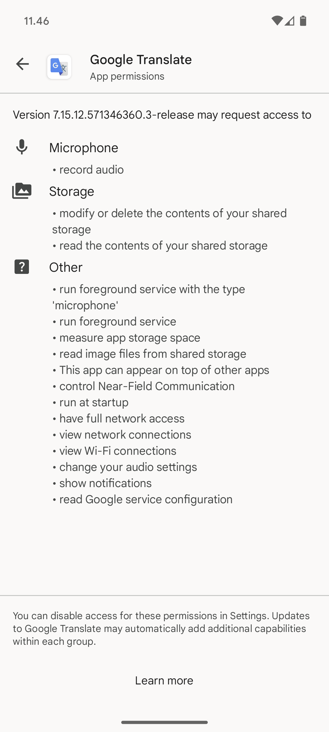 Quyền khi cài đặt ứng dụng – Google Dịch