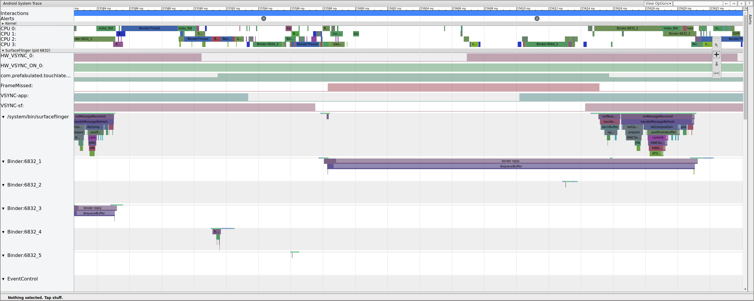 O SurfaceFlinger acorda e adormece imediatamente