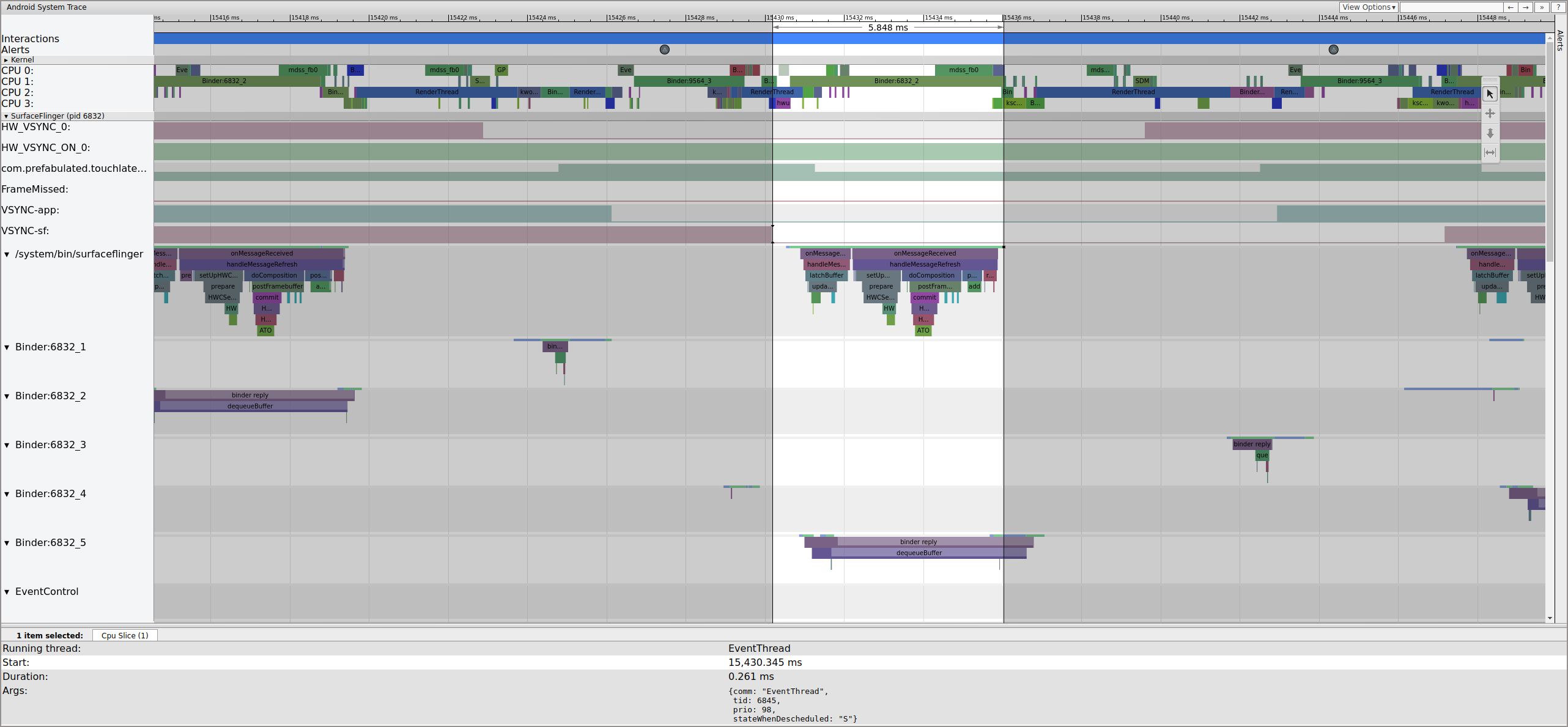 El subproceso principal de SurfaceFlinger se activa con un segundo EventThread