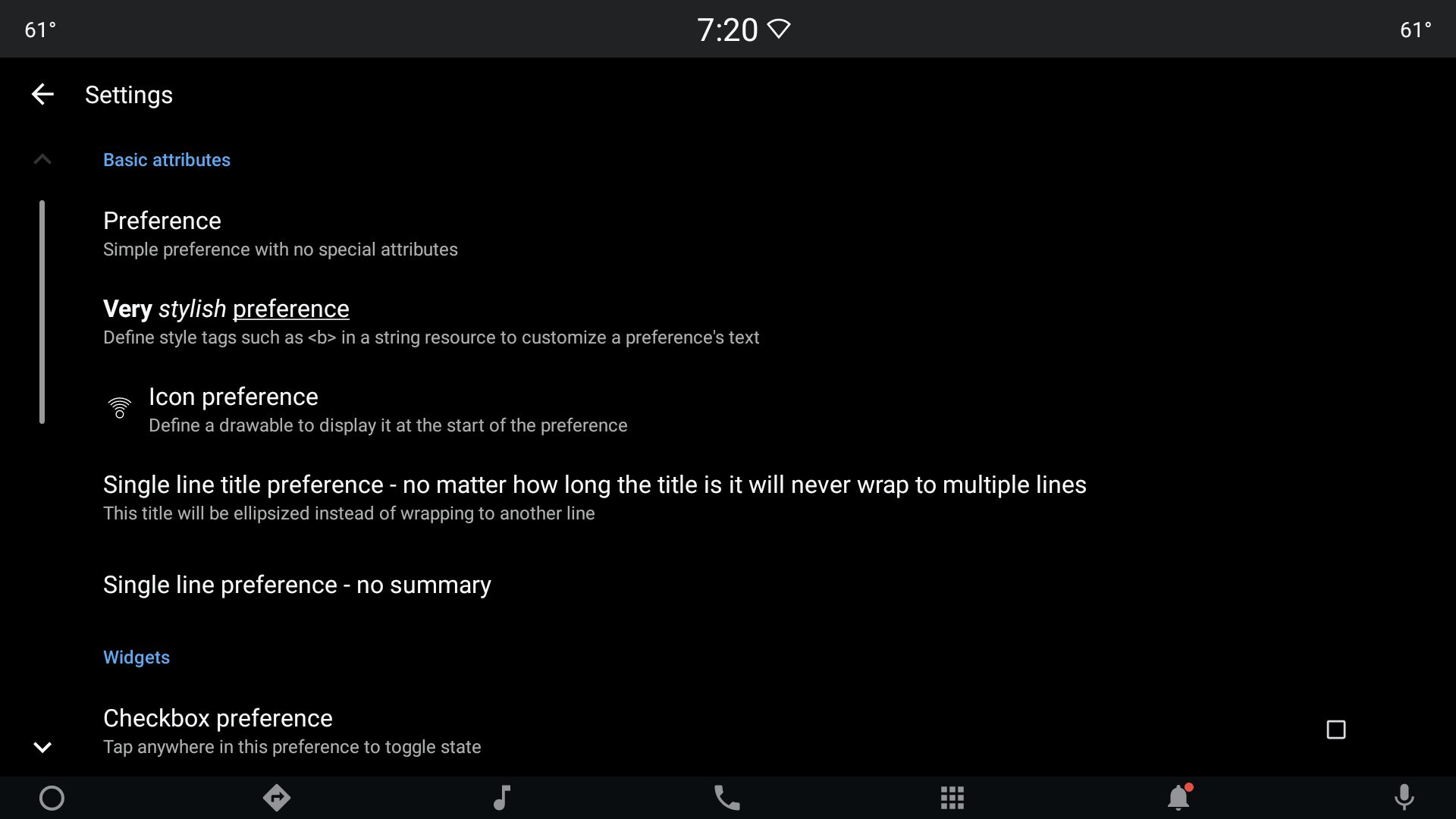 Layout delle preferenze dell&#39;interfaccia utente dell&#39;auto