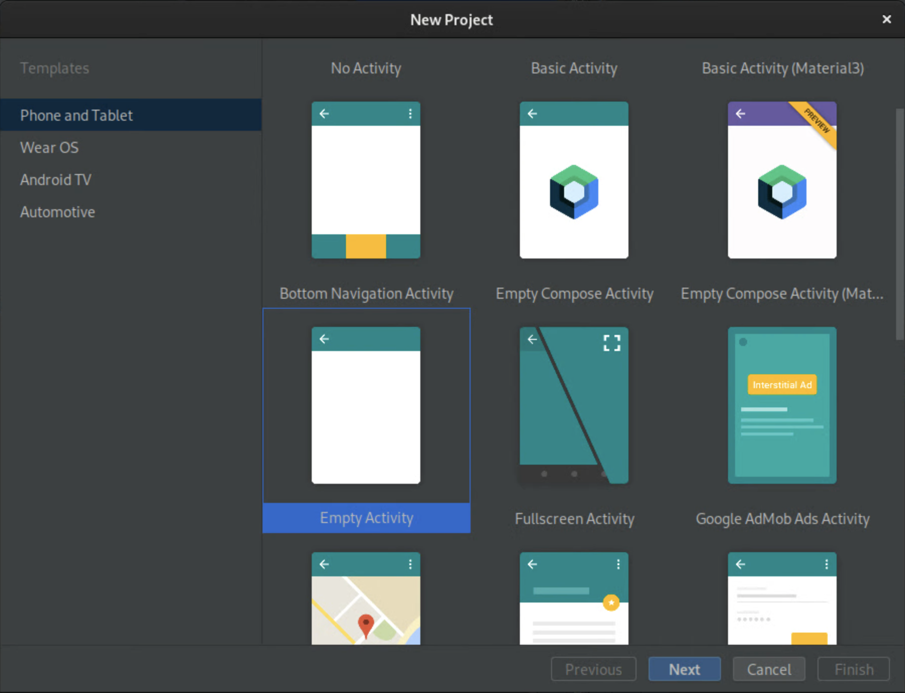 יצירת פעילות ריקה