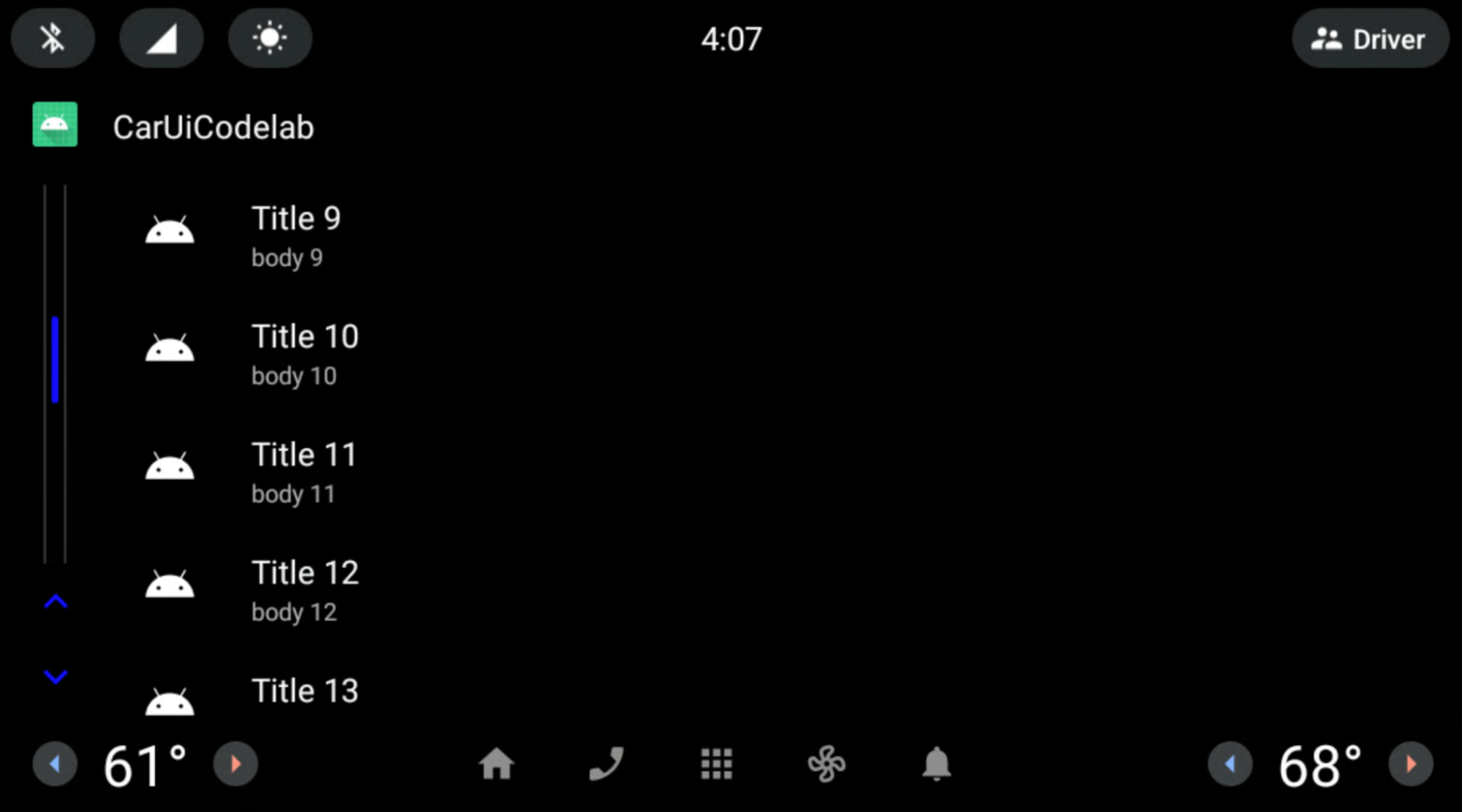 CarUiRecyclerView с синей полосой прокрутки с серыми полосами