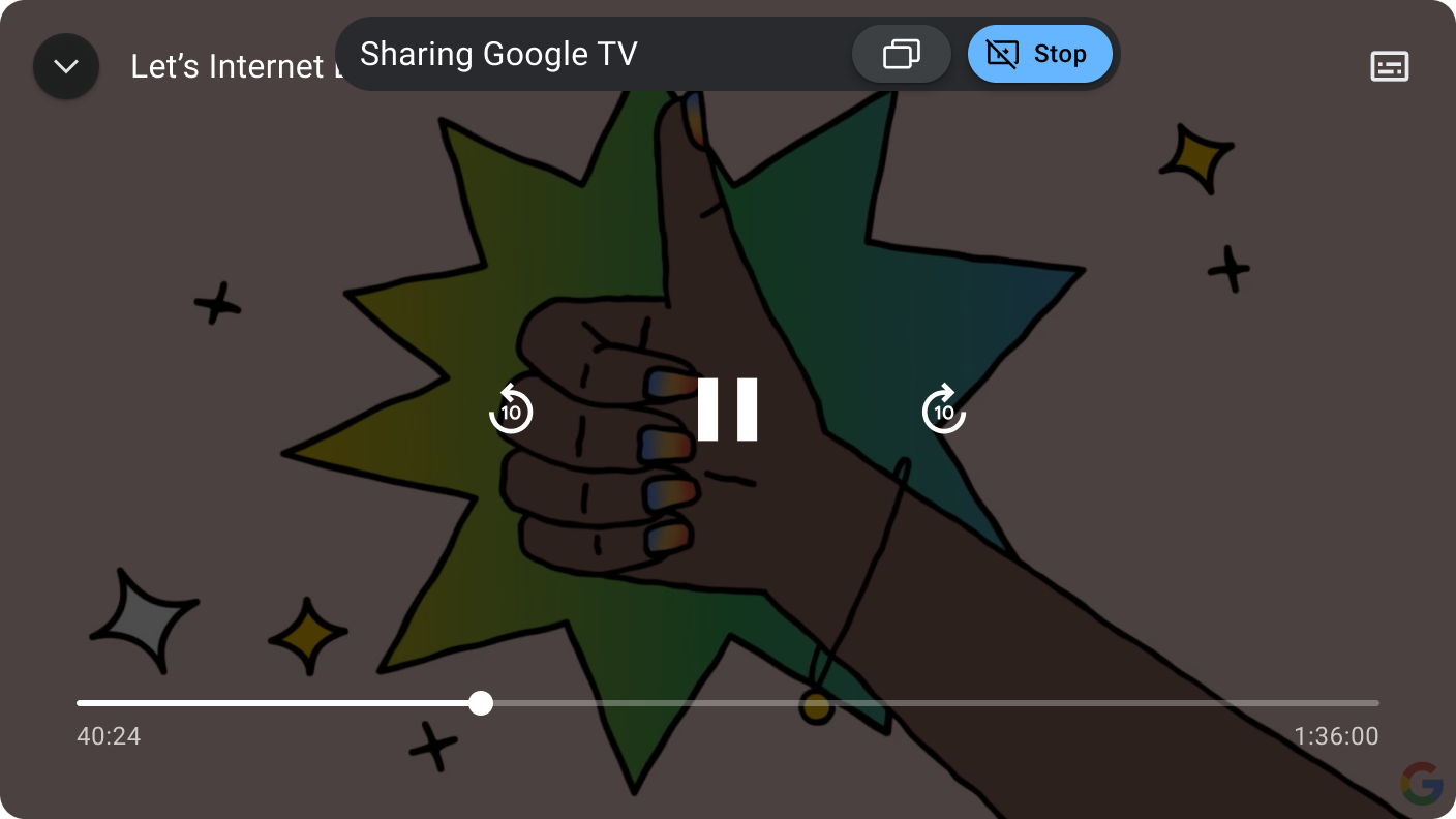 공유 앱을 표시하는 미러링 활동과 공동 시청 세션을 관리하는 플로팅 컨트롤