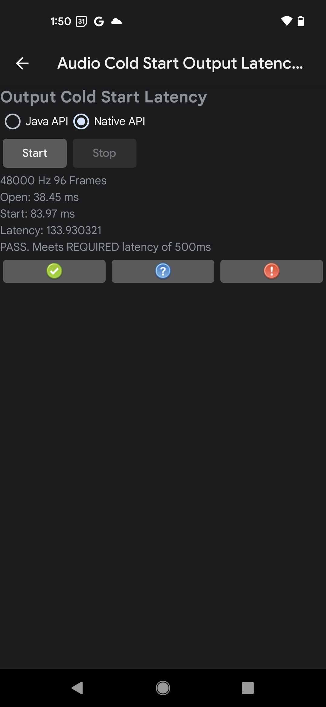 Ví dụ về kết quả kiểm thử trên Native API