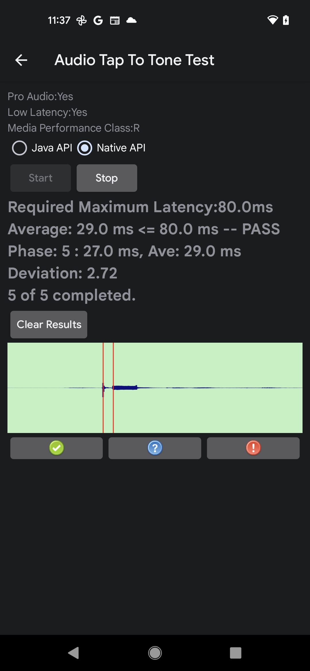 Test bittikten sonra To Tone test kullanıcı arayüzüne dokunun