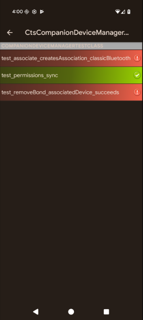 Resultados de pruebas multidispositivo del host en la app del verificador de CTS