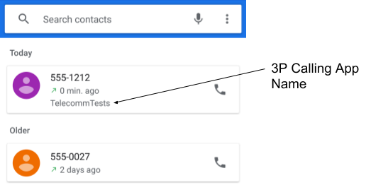 Voce del registro chiamate con app di chiamata di terze parti