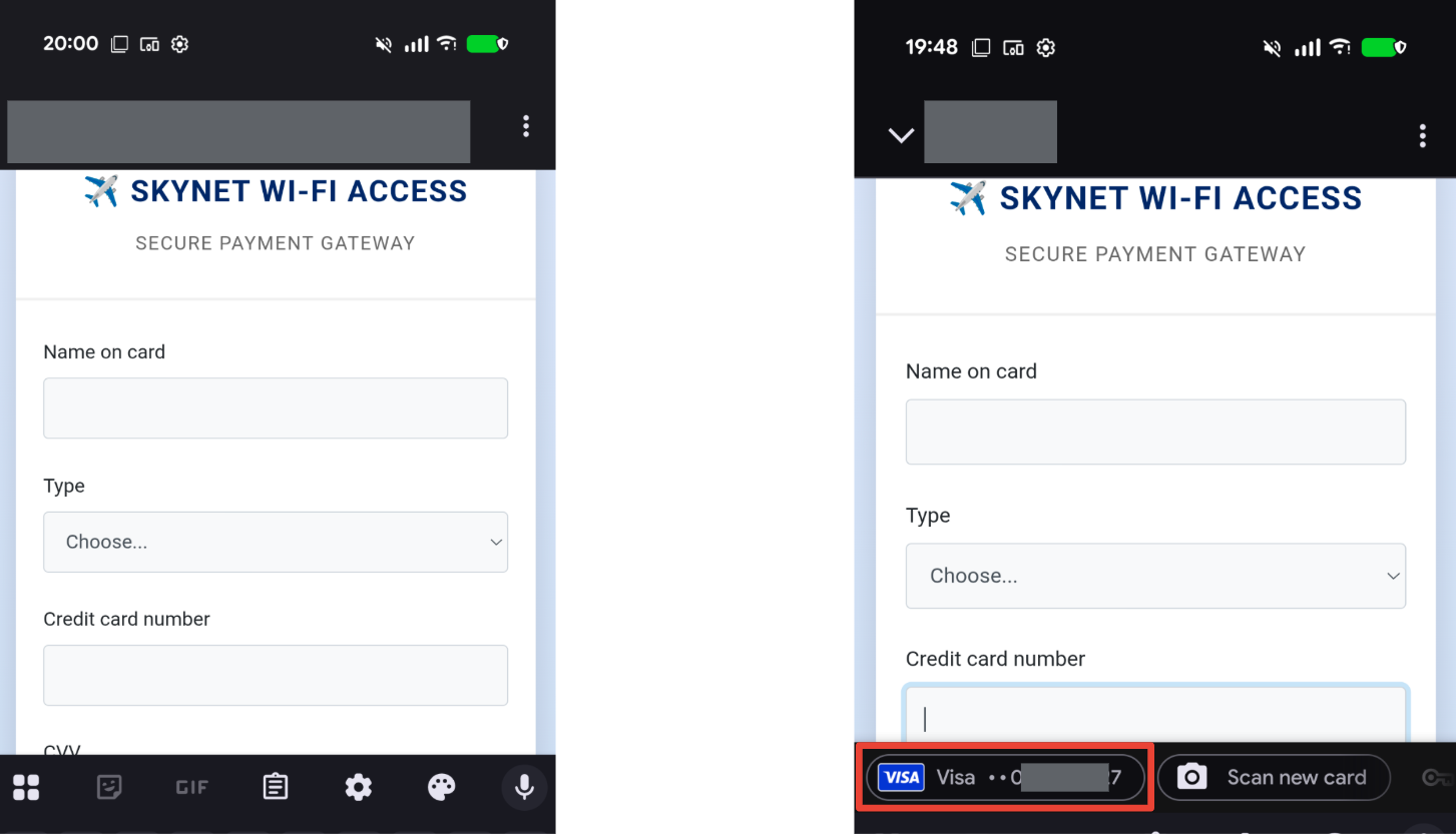 Captive portal manual input and
autofill