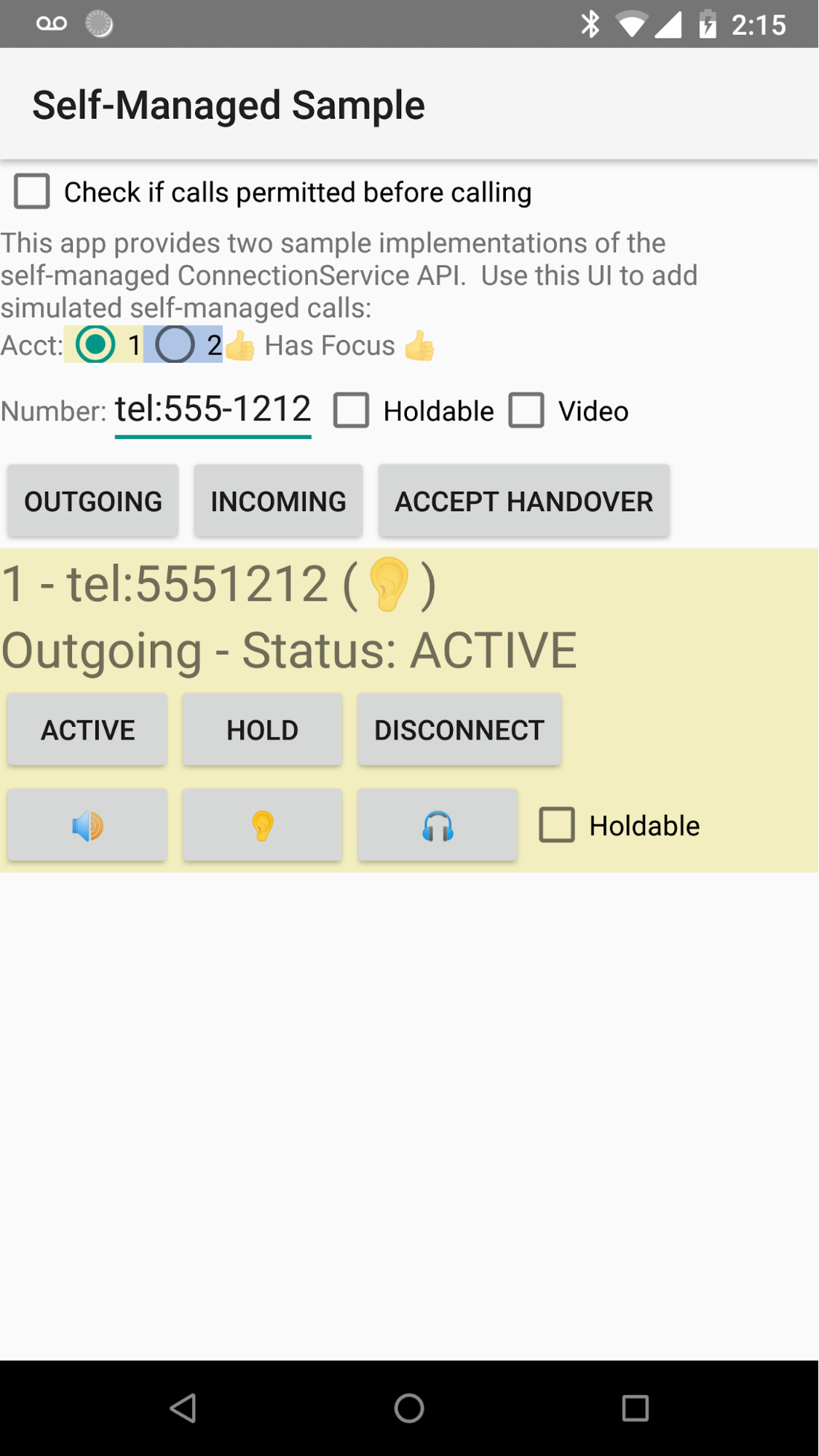 तीसरे पक्ष के कॉलिंग ऐप्लिकेशन के लिए टेस्ट ऐप्लिकेशन