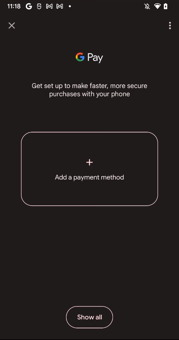 Visualizzazione dello stato vuoto in Accesso rapido a Wallet