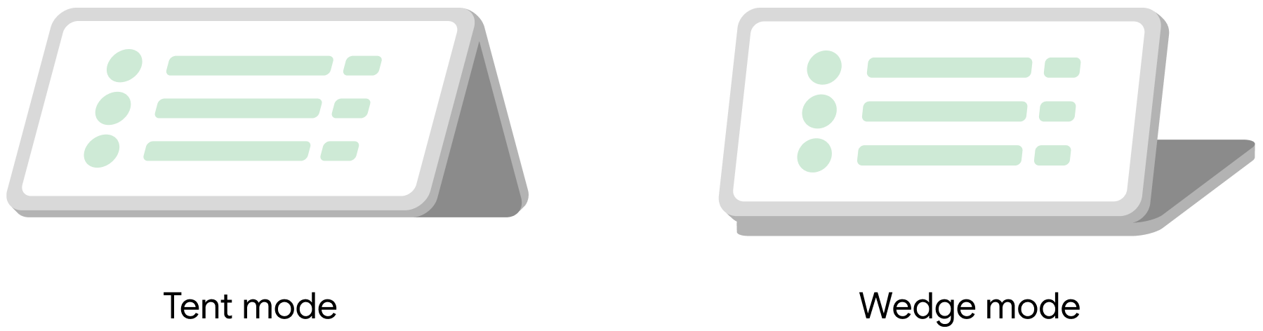 Positions pliables en forme de tente et de cale