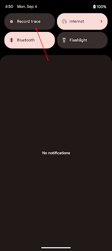 [トレースを記録] が表示されているクイック設定メニュー