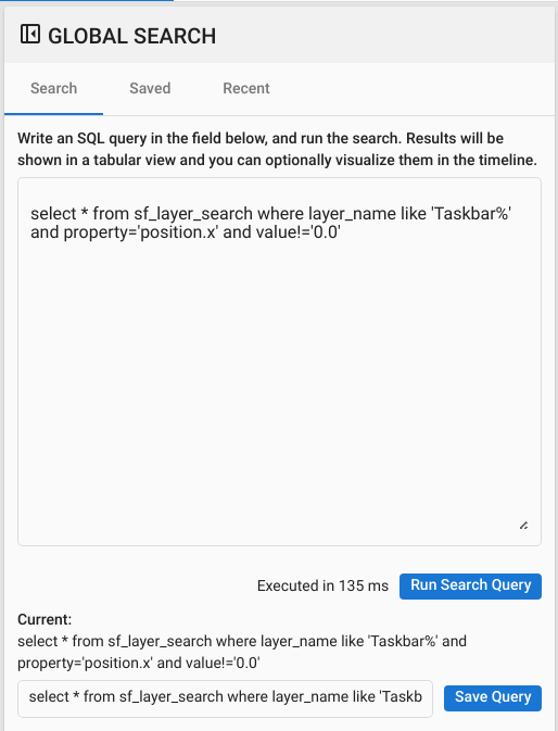 Linker Bereich des Viewer-Tabs „Search“