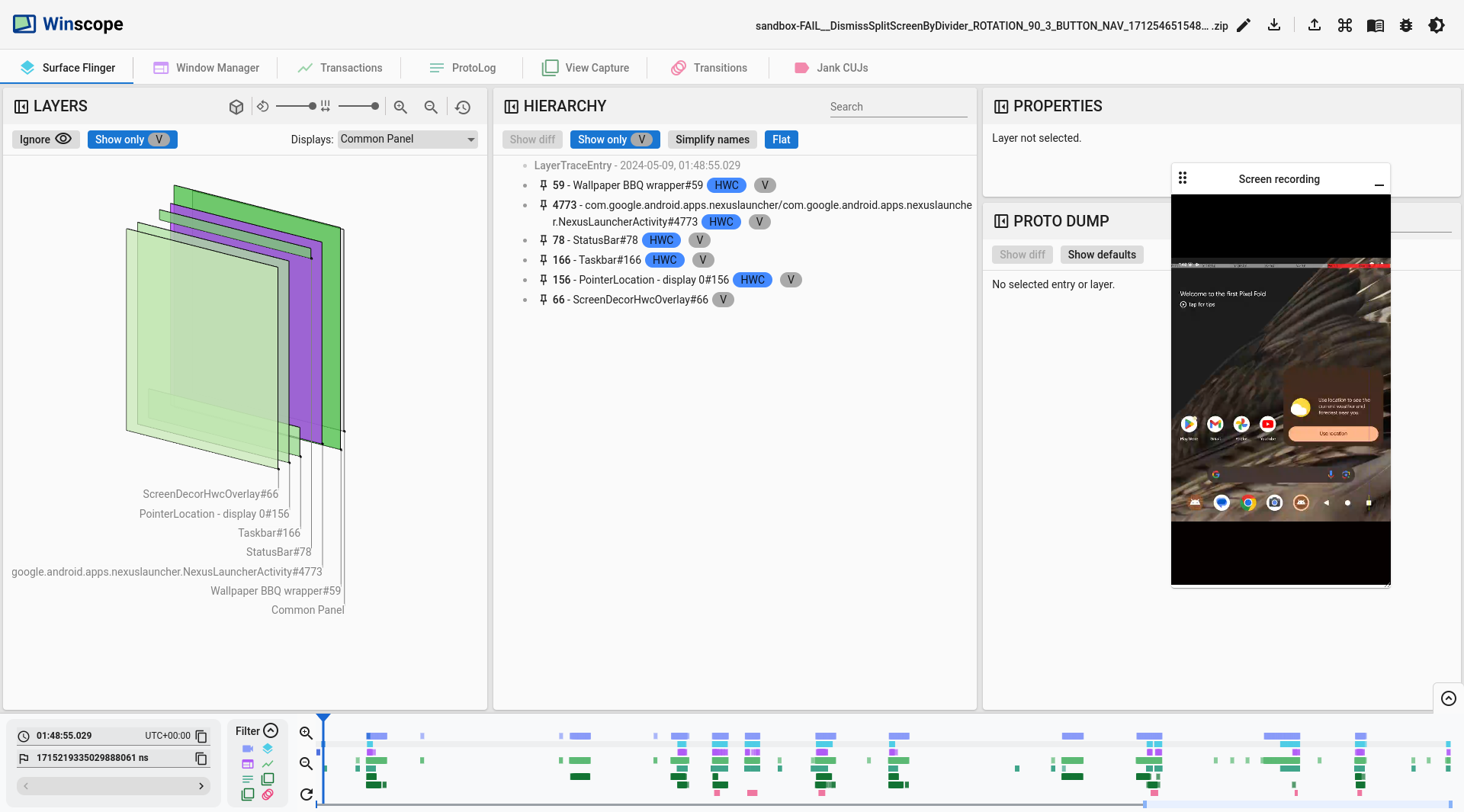 Visualizzare le tracce su Winscope