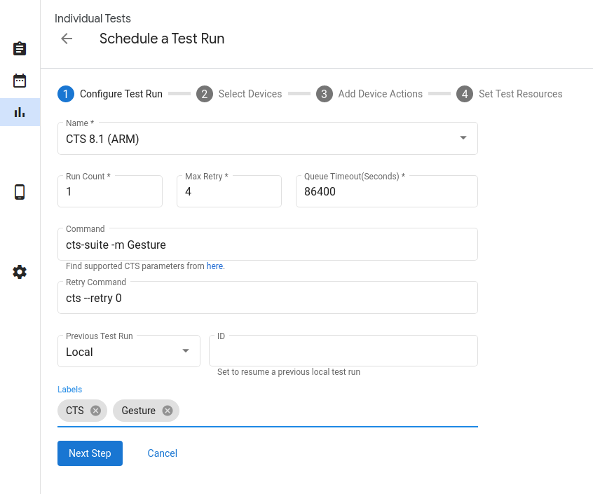 Configurar execução do teste