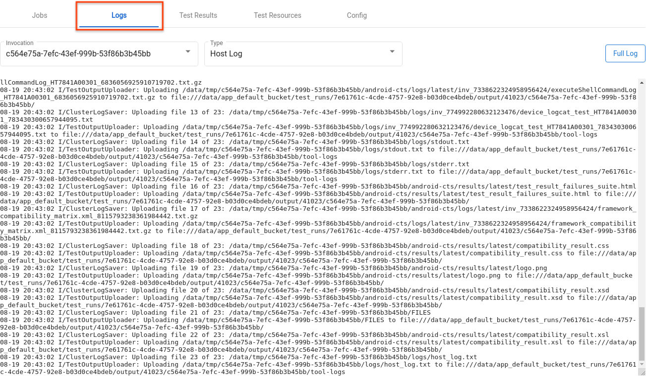 Logs für Testläufe